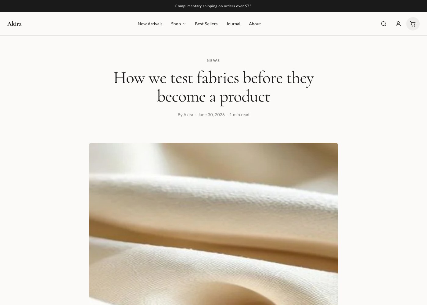 An article page with featured image, body content, and share links.