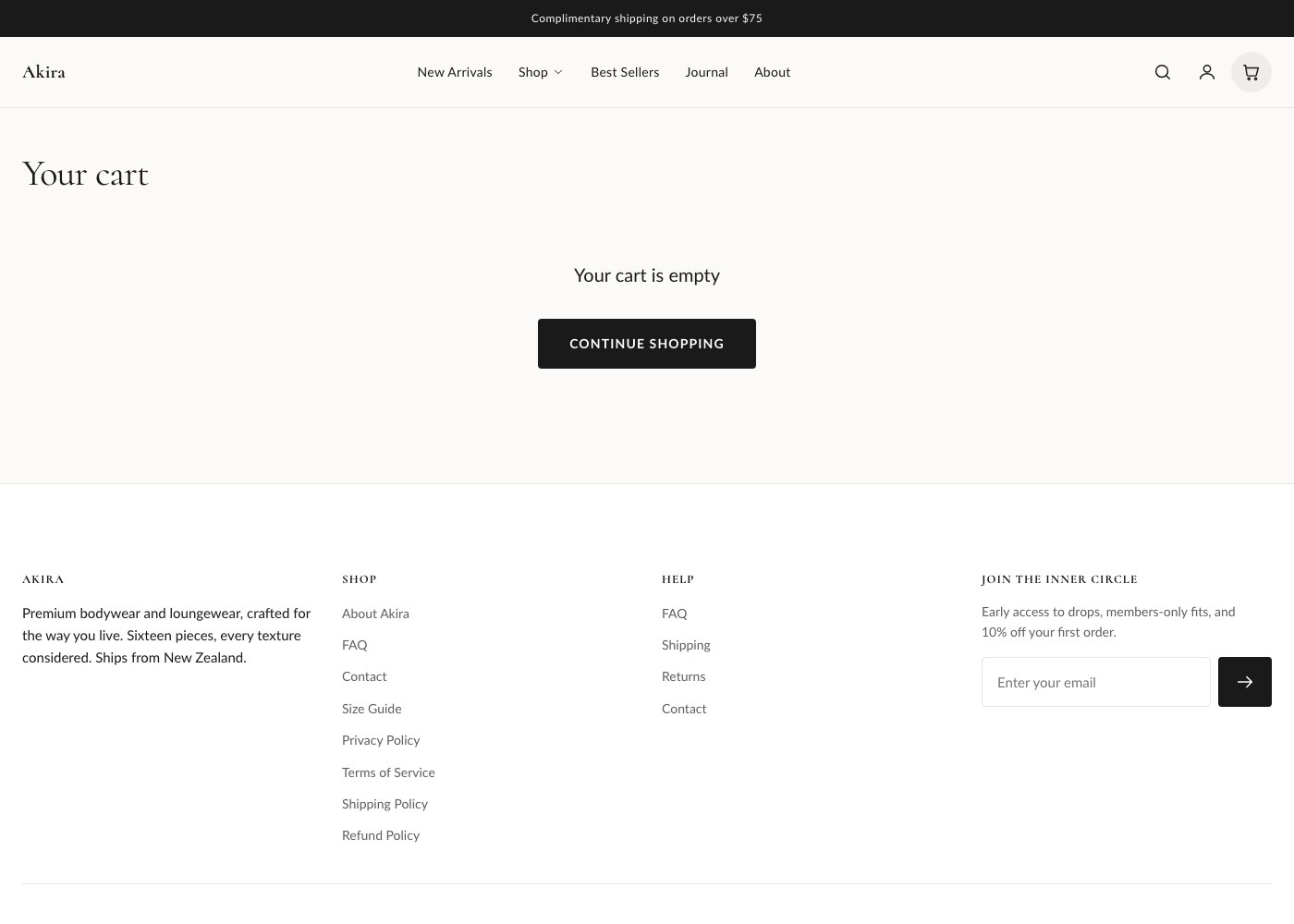 The full cart page layout with order summary.