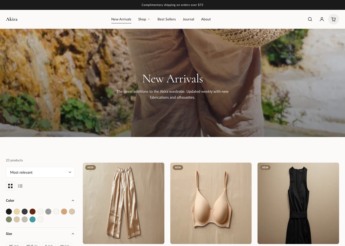 A collection page using the grid layout with faceted filtering.