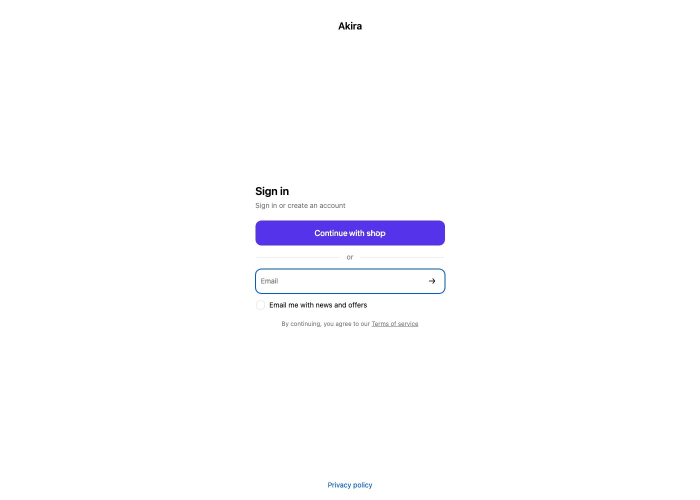 The customer login page.