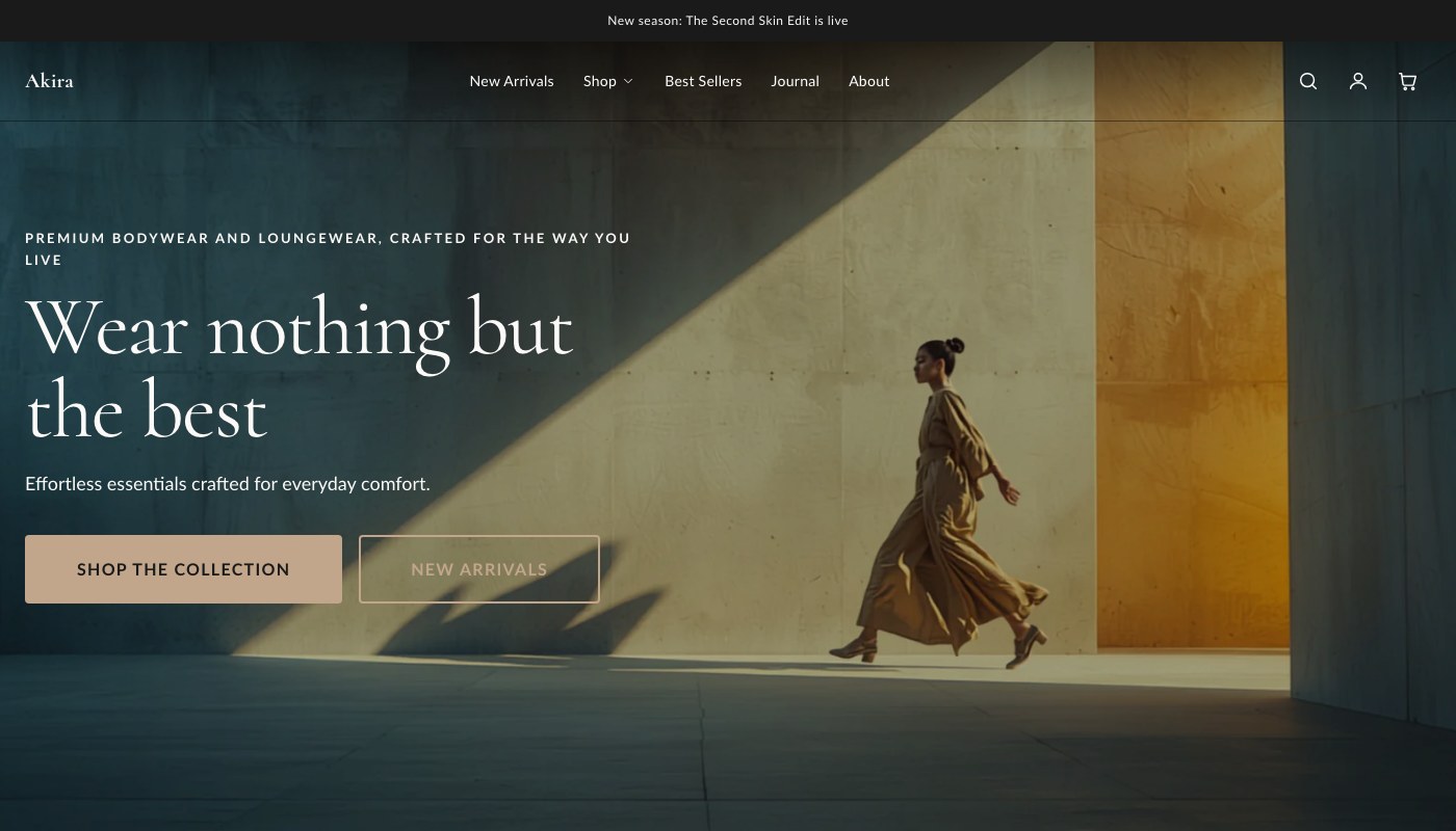 An image banner hero with transparent header overlay on the homepage.