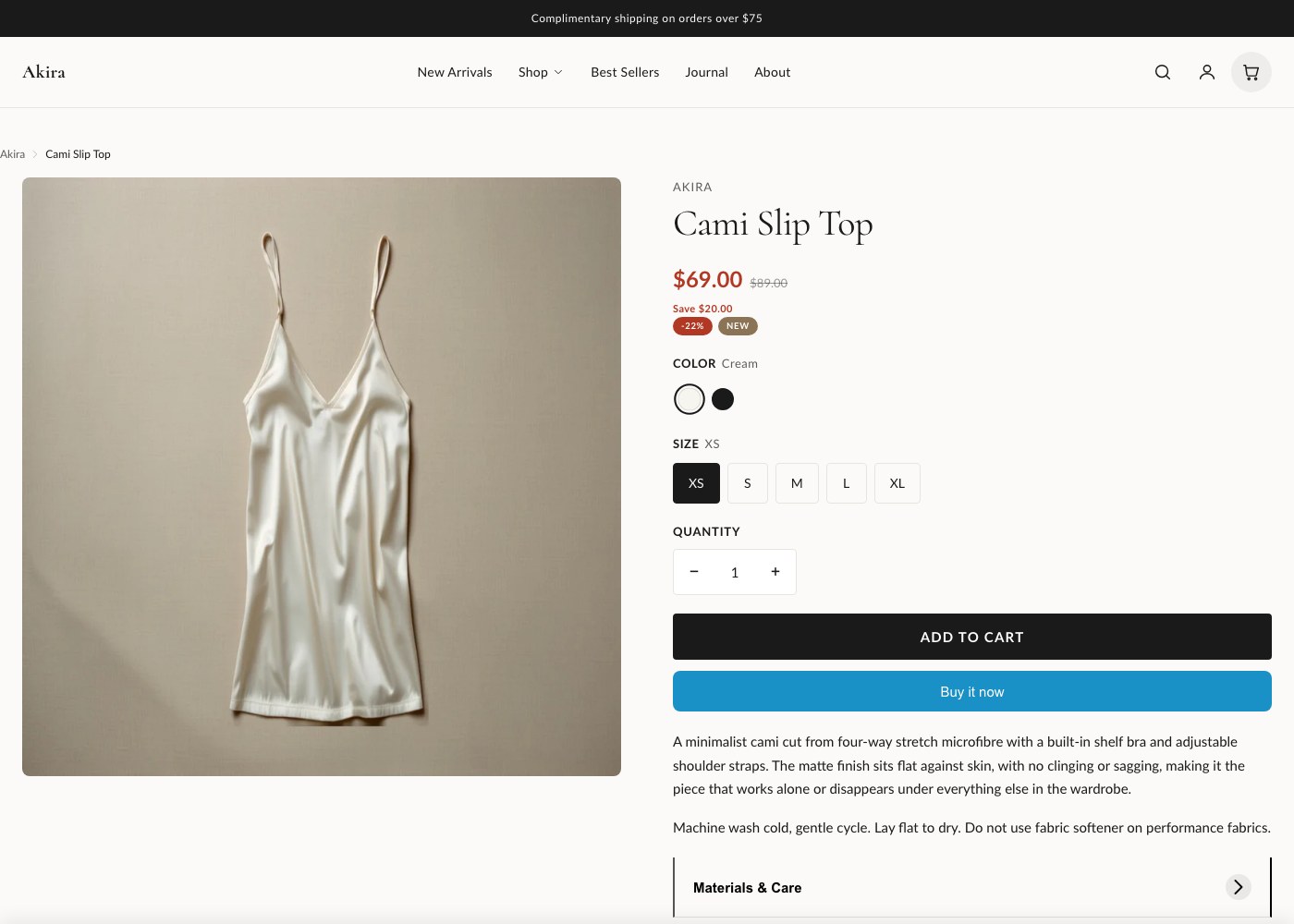 The product page with media gallery, buy box, and info blocks.