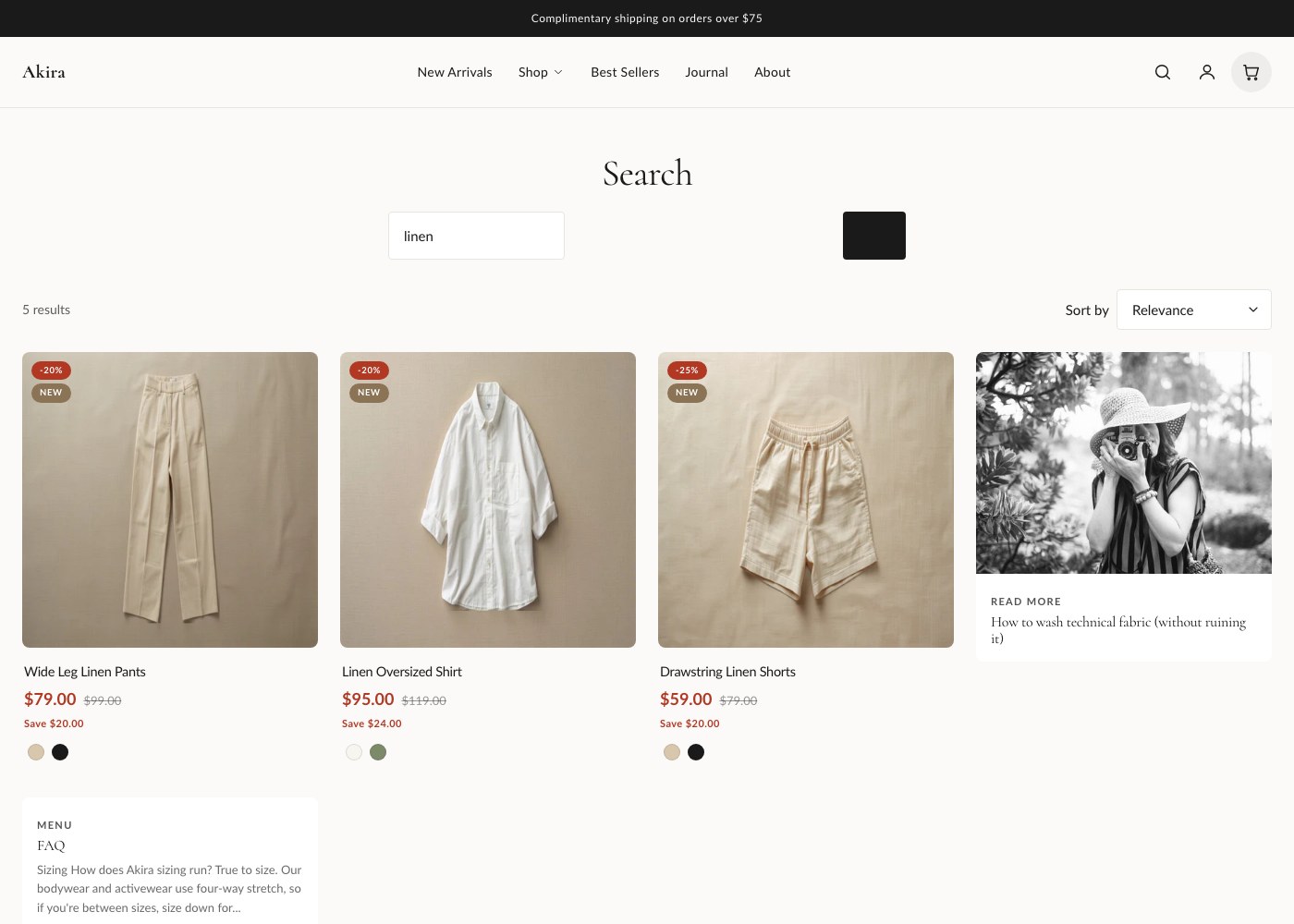 Search results for a product query.