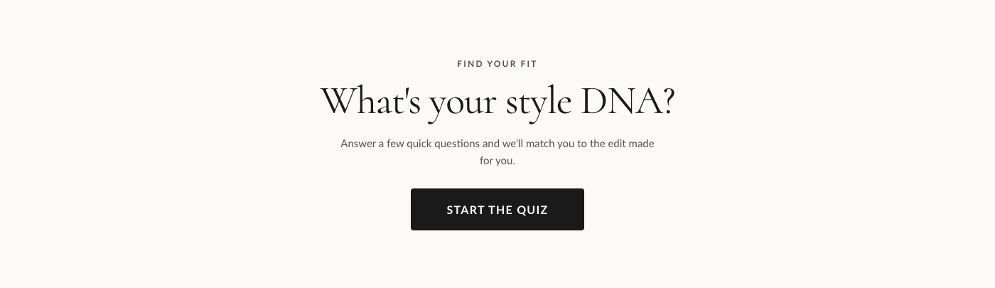 The Style DNA quiz section on the homepage.
