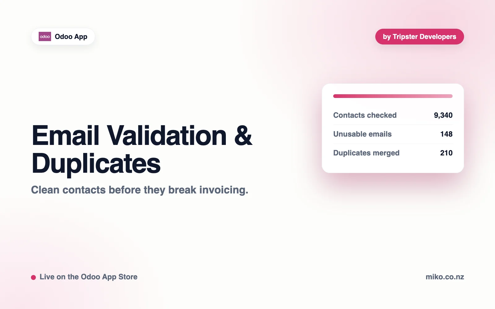 Email Validation & Duplicates app screen built by Tripster Developers