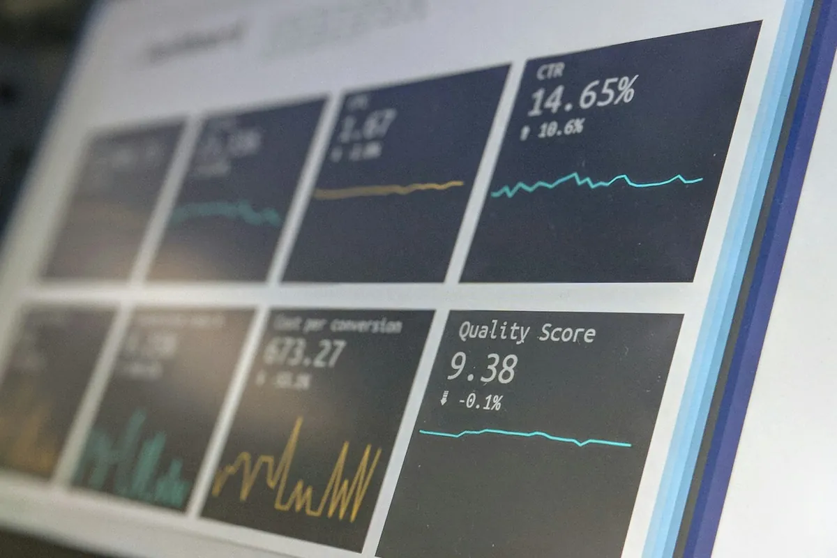 A monitor showing marketing performance charts