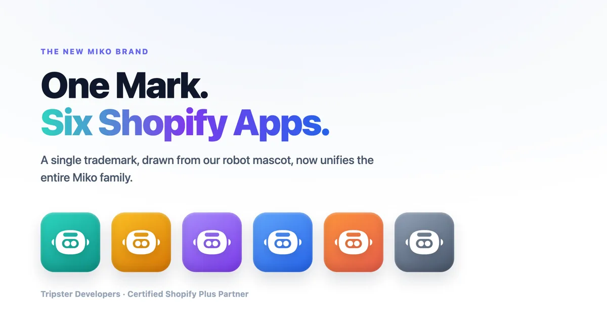 The new Miko brand: one robot-head mark across six Shopify apps