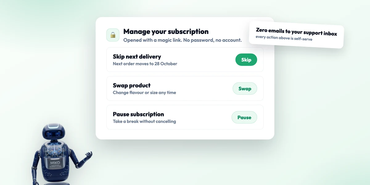 Miko Subscribe and Save magic link portal: skip, swap or pause a subscription without an account