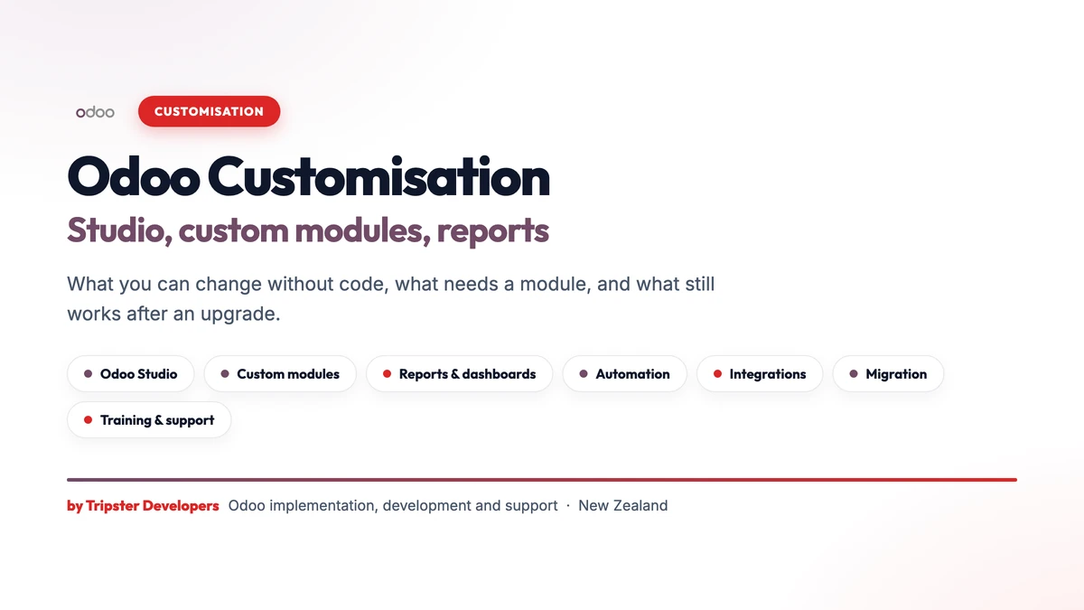 Odoo customisation: Studio, custom modules, reports and integrations