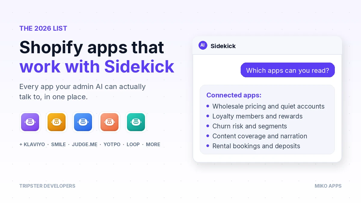 List of Shopify apps that work with Sidekick in 2026