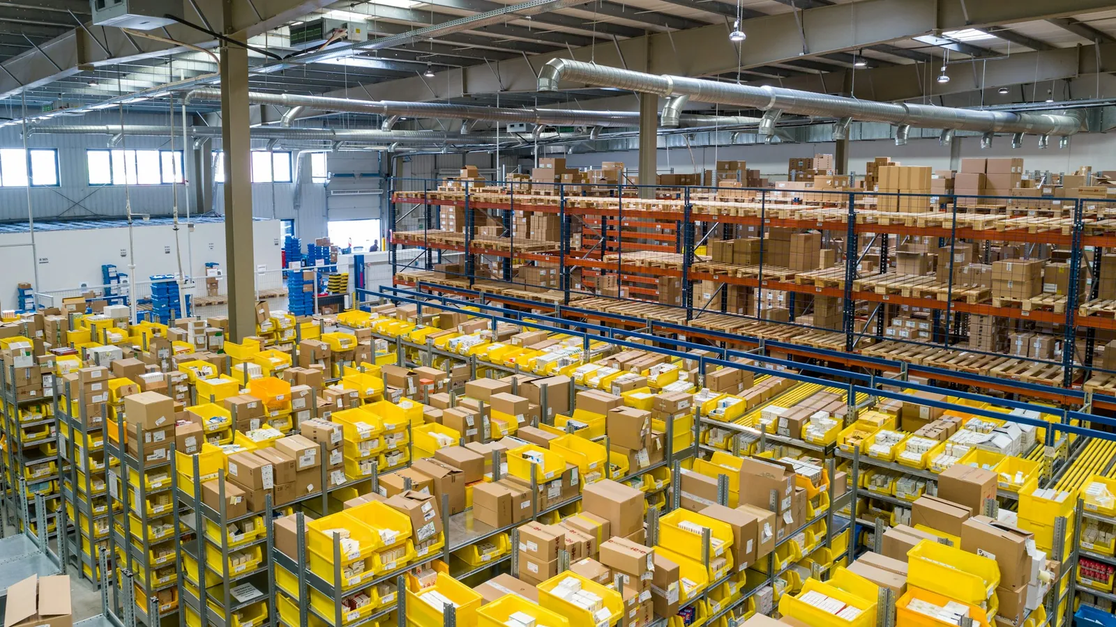A distribution centre floor full of packed orders