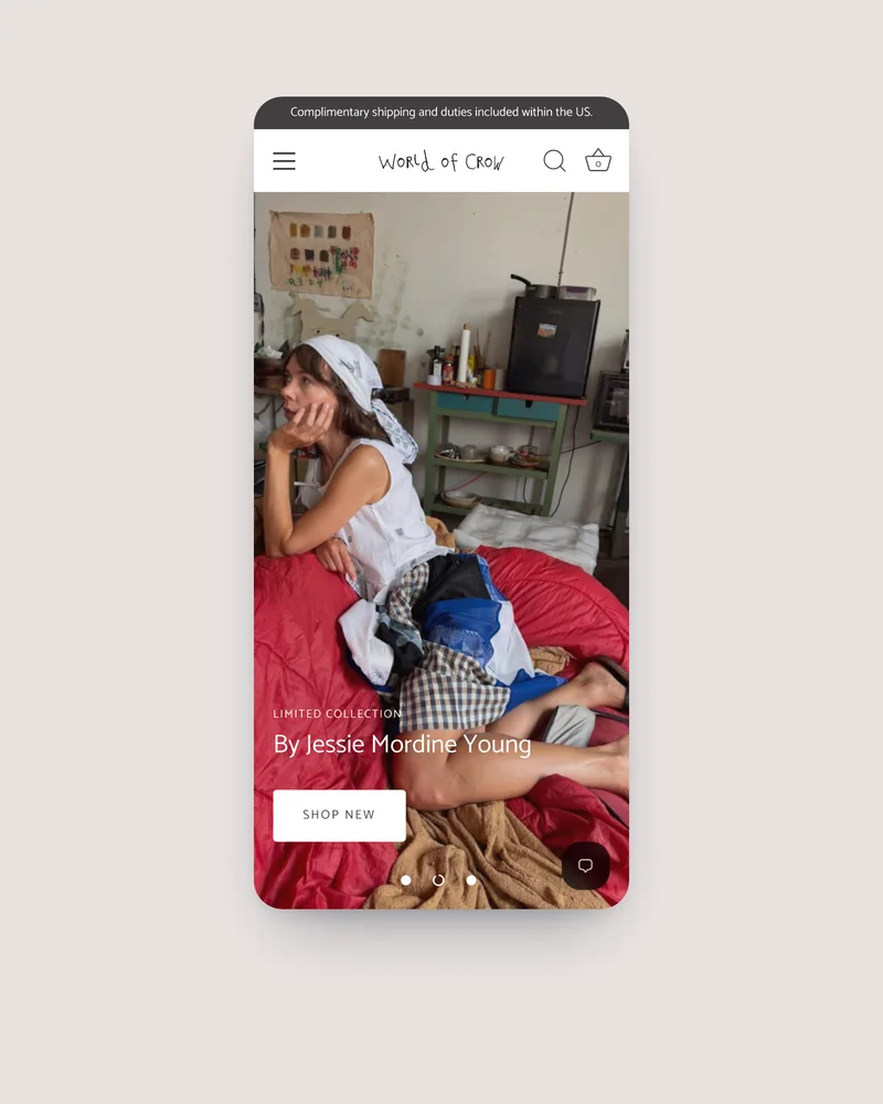 World of Crow Shopify store on mobile, built by Tripster Developers