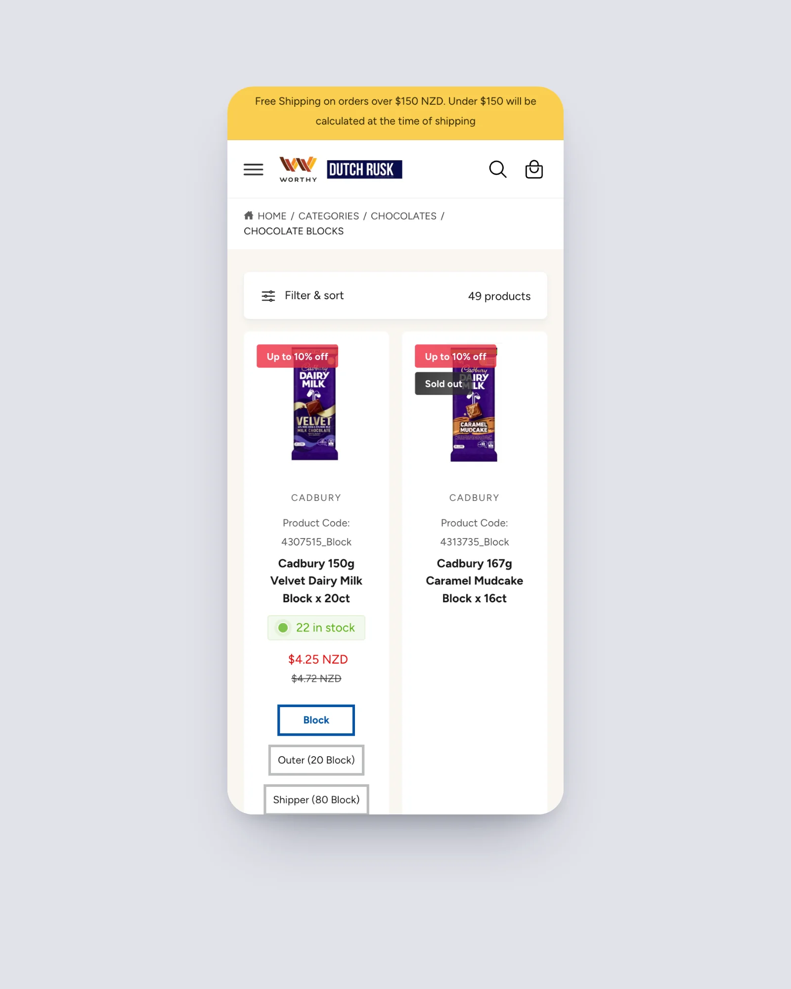 DutchRusk collection page on mobile