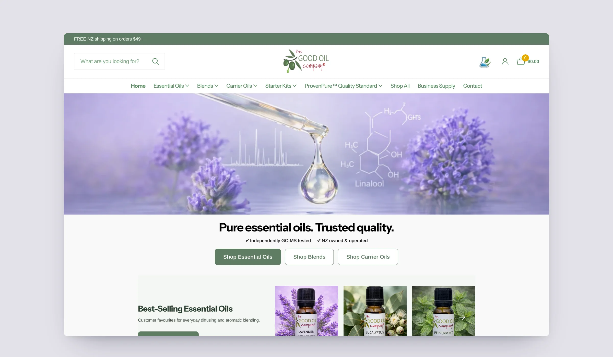 The Good Oil Company homepage on desktop, built on Shopify by Tripster Developers