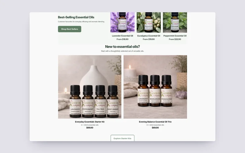 The Good Oil Company homepage on desktop, built by Tripster Developers