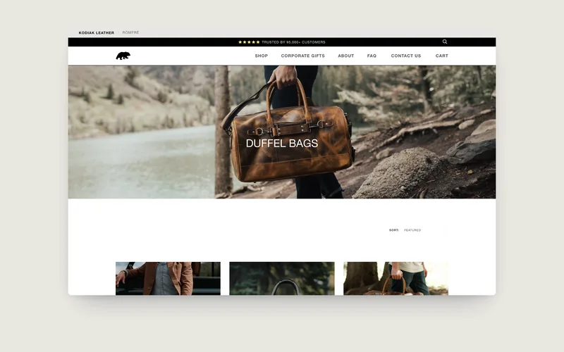 Kodiak Leather collection page, built by Tripster Developers