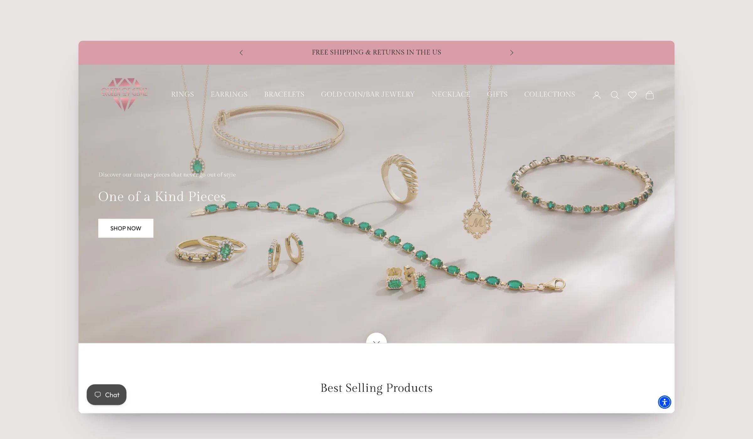 Queen of Gemz homepage on desktop, built on Shopify by Tripster Developers