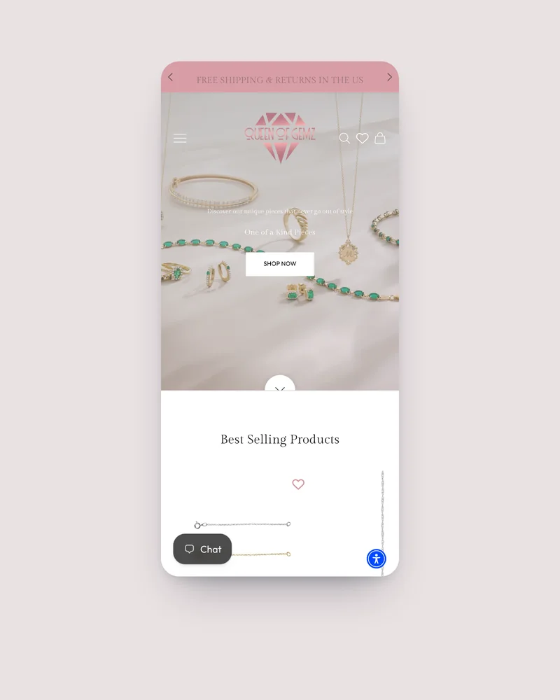 Queen of Gemz Shopify store on mobile, built by Tripster Developers