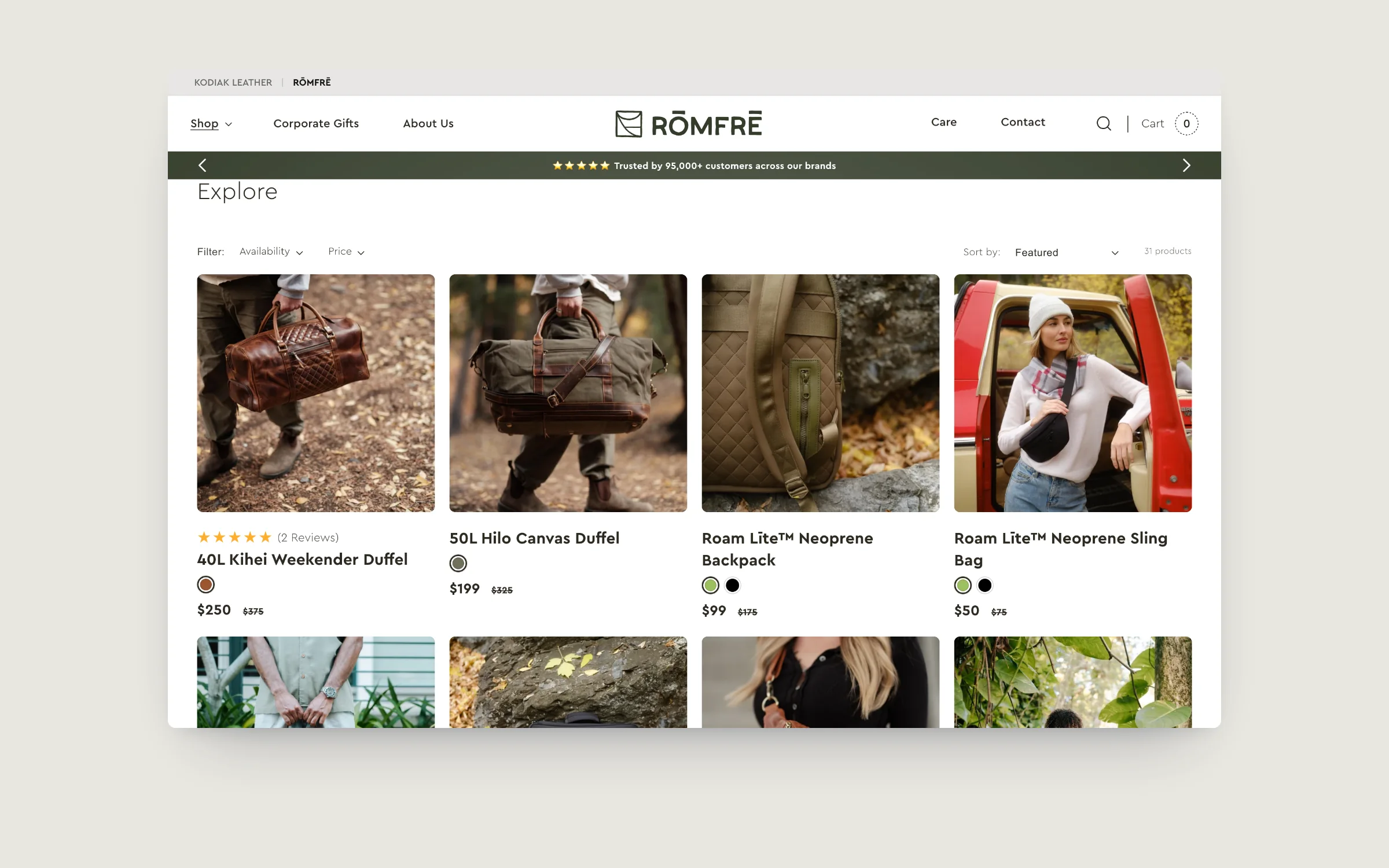 R&ouml;mfre collection page with filters, reviews and quick add