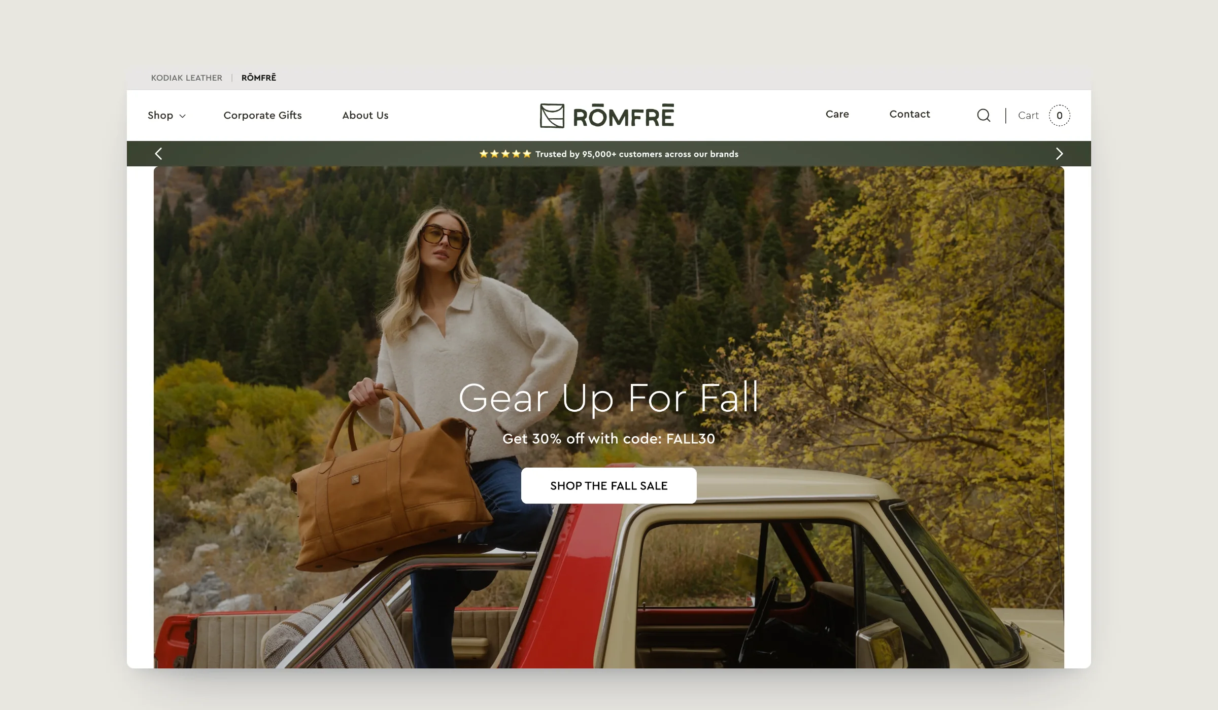 R&ouml;mfre homepage on desktop, built on Shopify by Tripster Developers