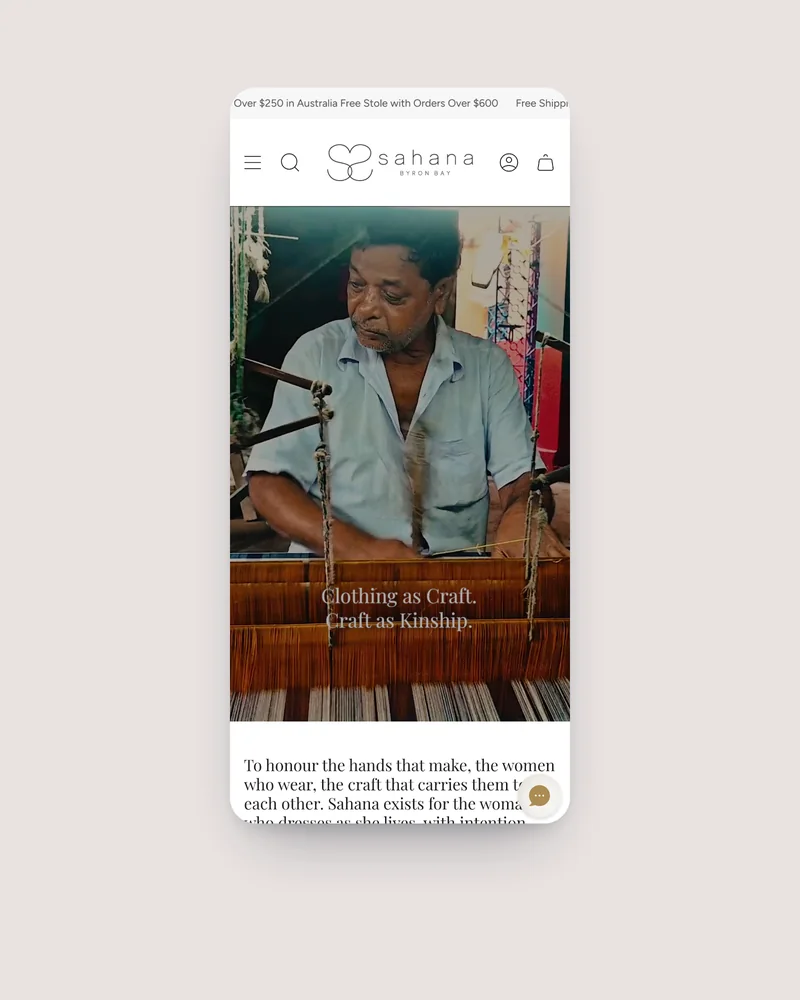 Sahana Shopify store on mobile, built by Tripster Developers