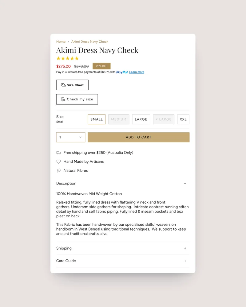 Sahana product page on mobile
