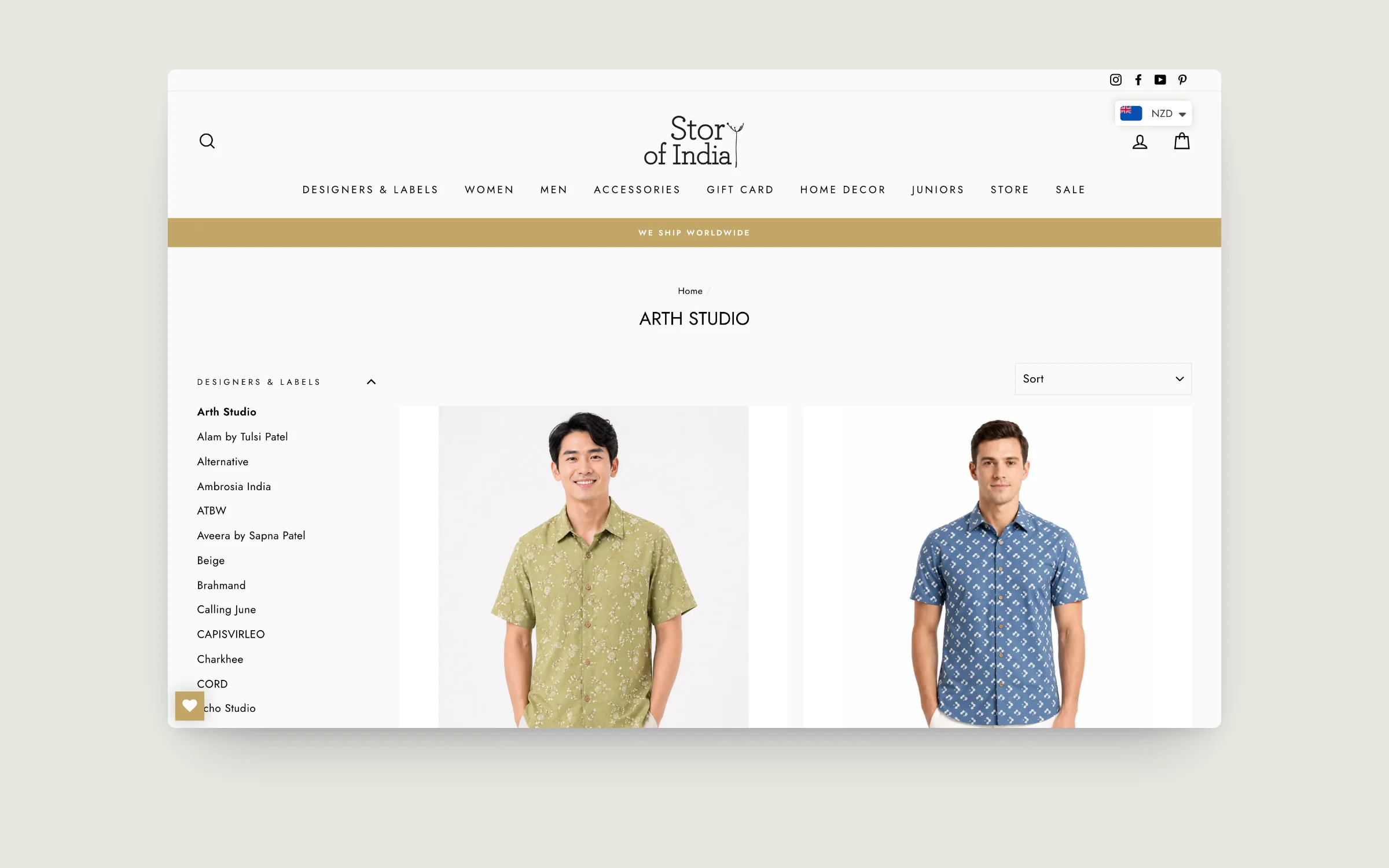 Story of India collection page with designer filters