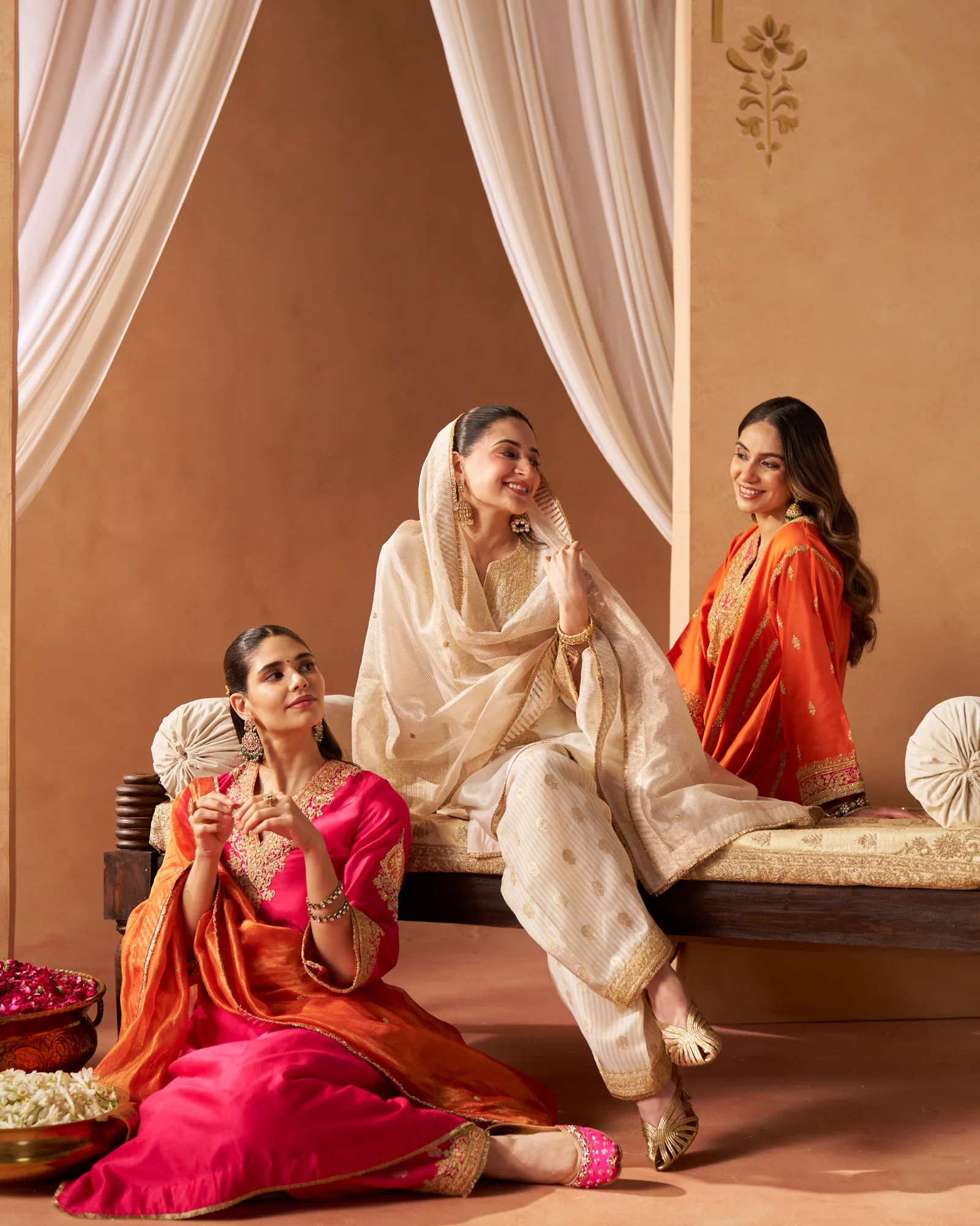 Story of India campaign photo of three women in festive Indian wear
