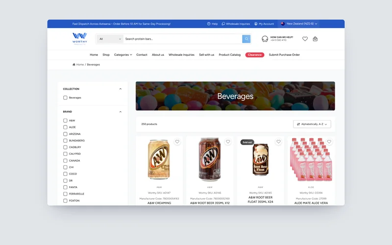 Worthy Products trade collection page, built by Tripster Developers