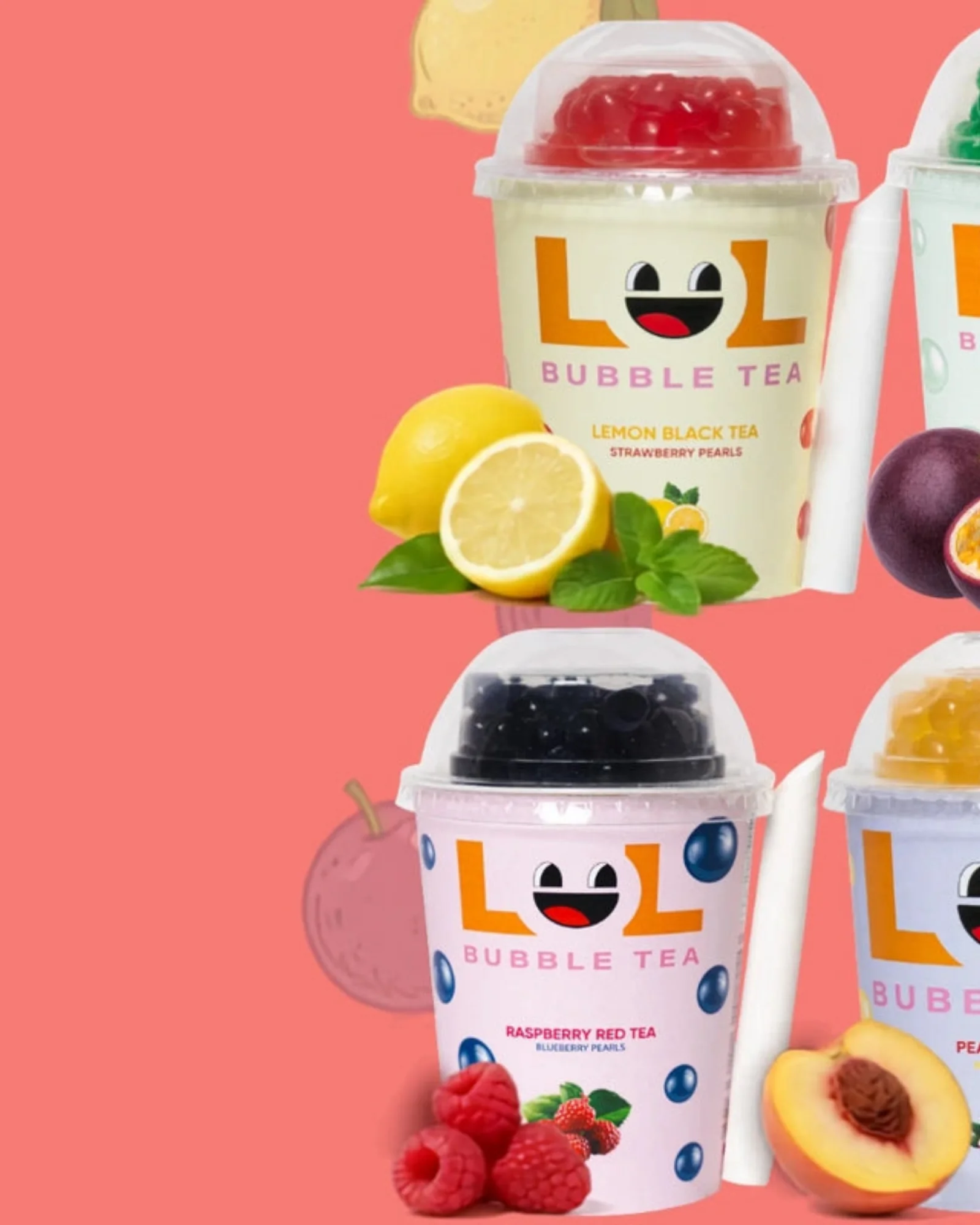 Bubble tea cups from a brand campaign on the Worthy Products homepage