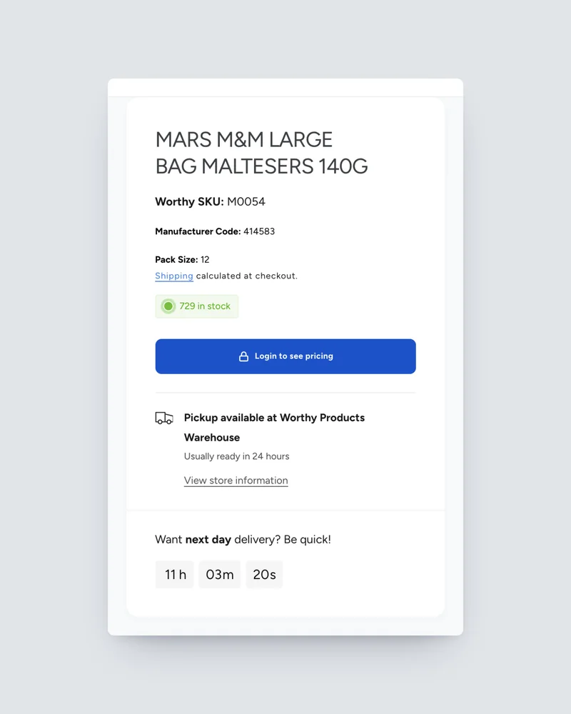 Worthy Products product page with trade pricing