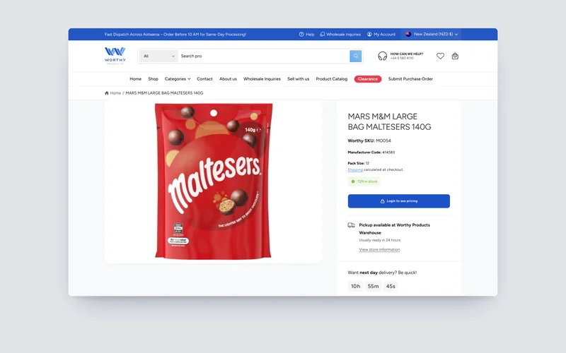 Worthy Products product page with trade pricing, built by Tripster Developers