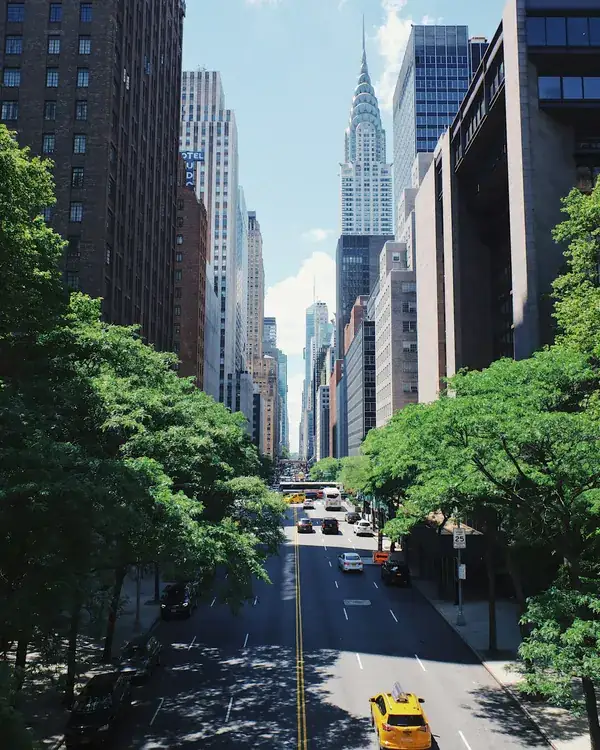 New York City street with the Chrysler Building