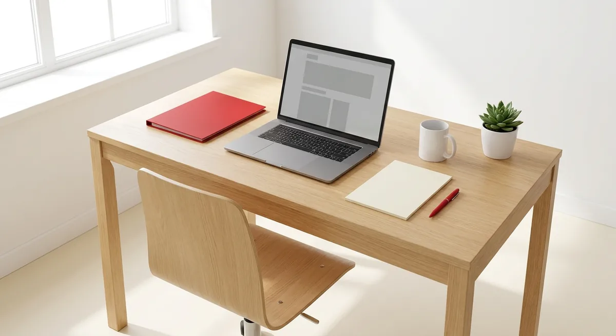 Onboarding desk prepared for a new Shopify developer engagement with a laptop, folder and notepad