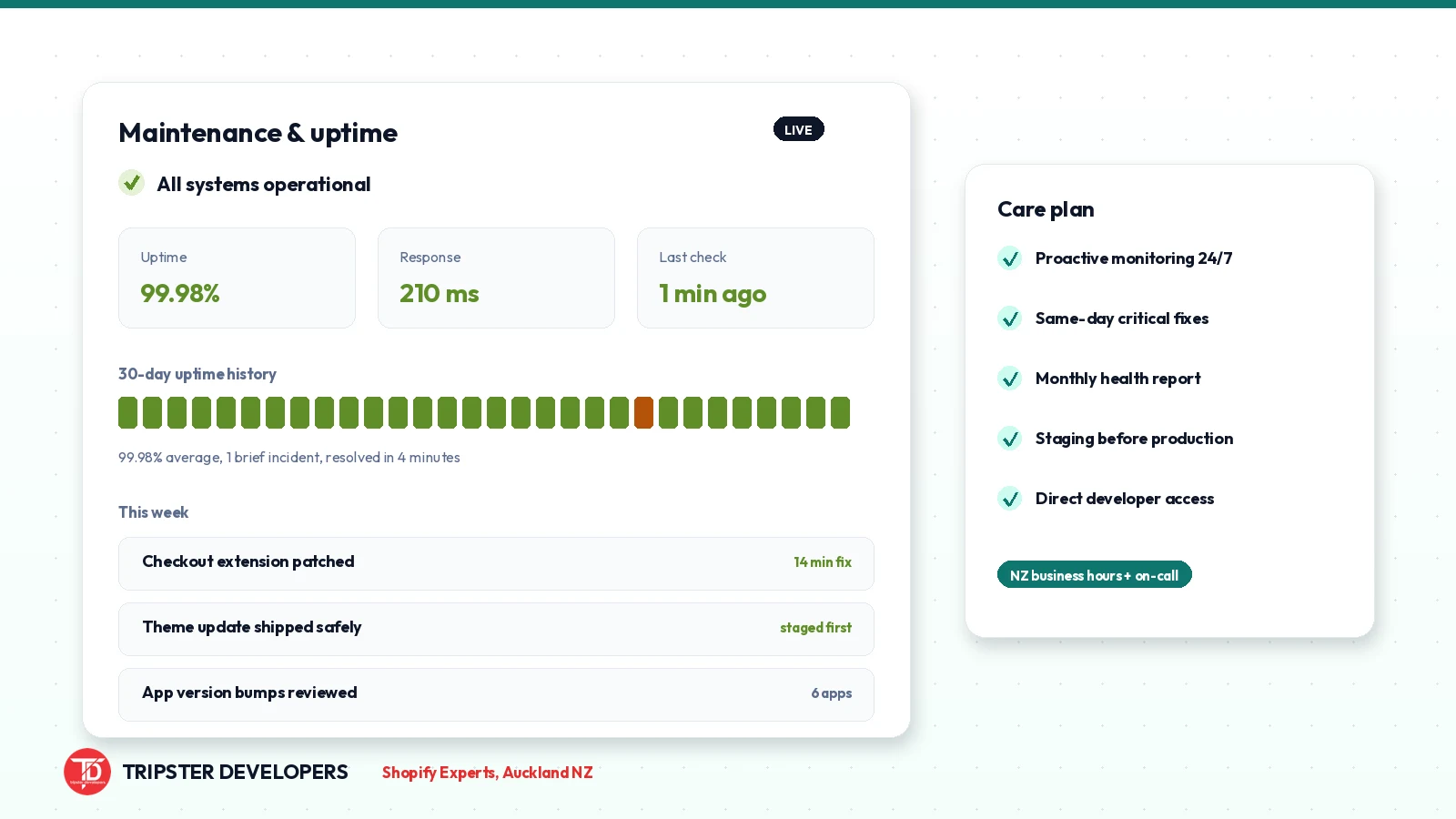 Shopify maintenance and uptime monitoring dashboard by Tripster Developers