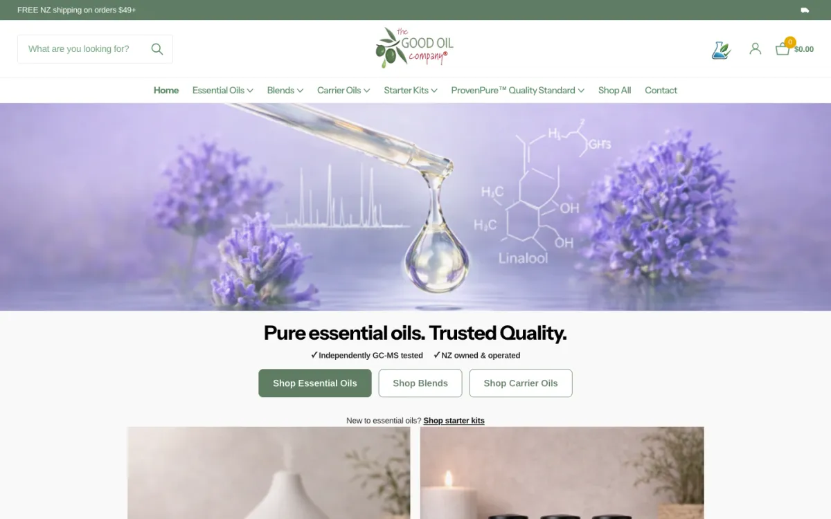 The Good Oil Company New Zealand essential oils Shopify store built by Tripster Developers