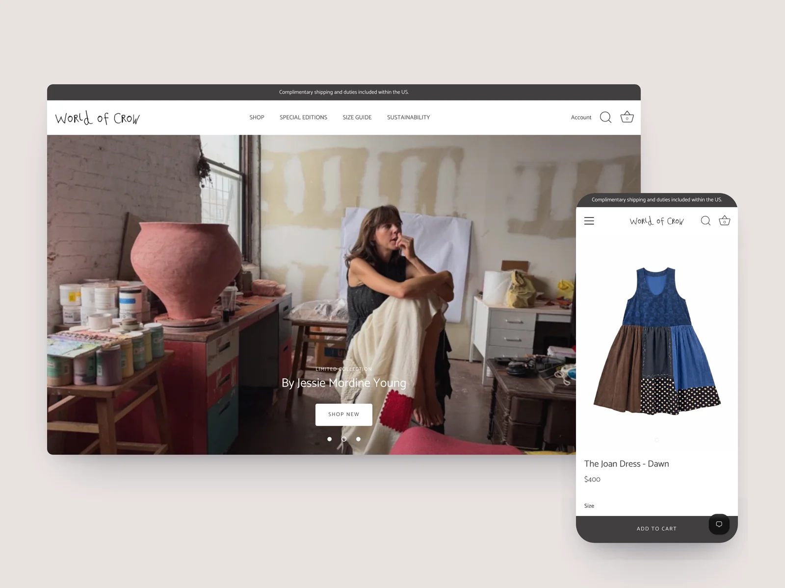 World of Crow Shopify storefront by Tripster Developers