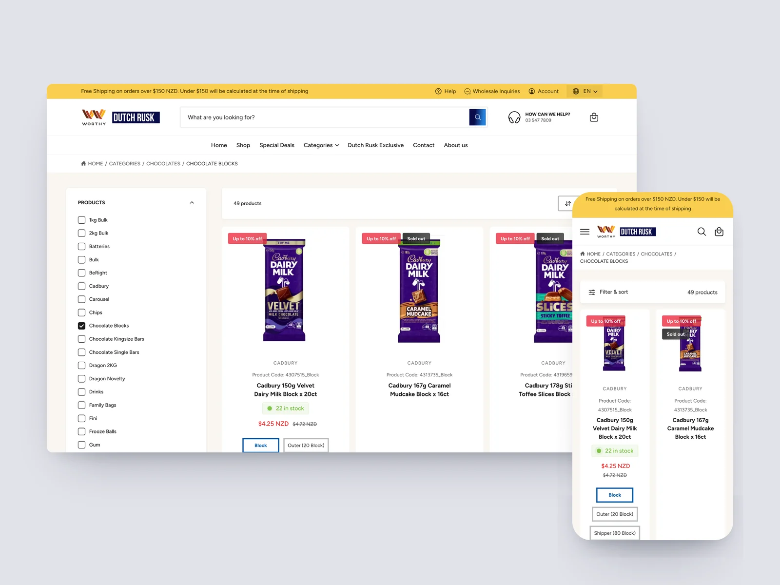 DutchRusk Shopify storefront on desktop and mobile, built by Tripster Developers