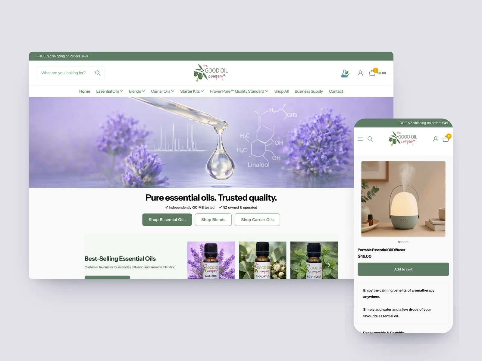 The Good Oil Company Shopify storefront by Tripster Developers