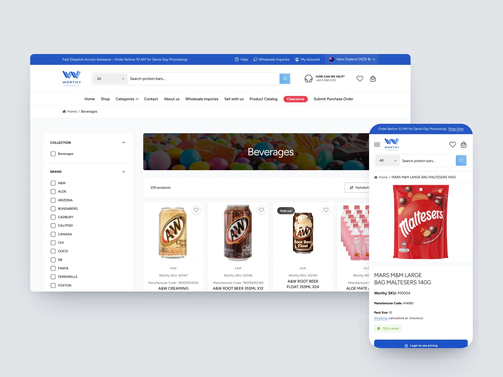 Worthy Products Shopify storefront on desktop and mobile, built by Tripster Developers